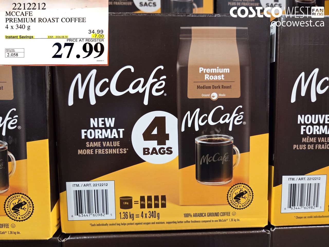 22122212 MCCAFE PREMIUM ROAST COFFEE 4 X 340 G ($7.00 INSTANT SAVINGS EXPIRES ON 2026-08-30) $27.99