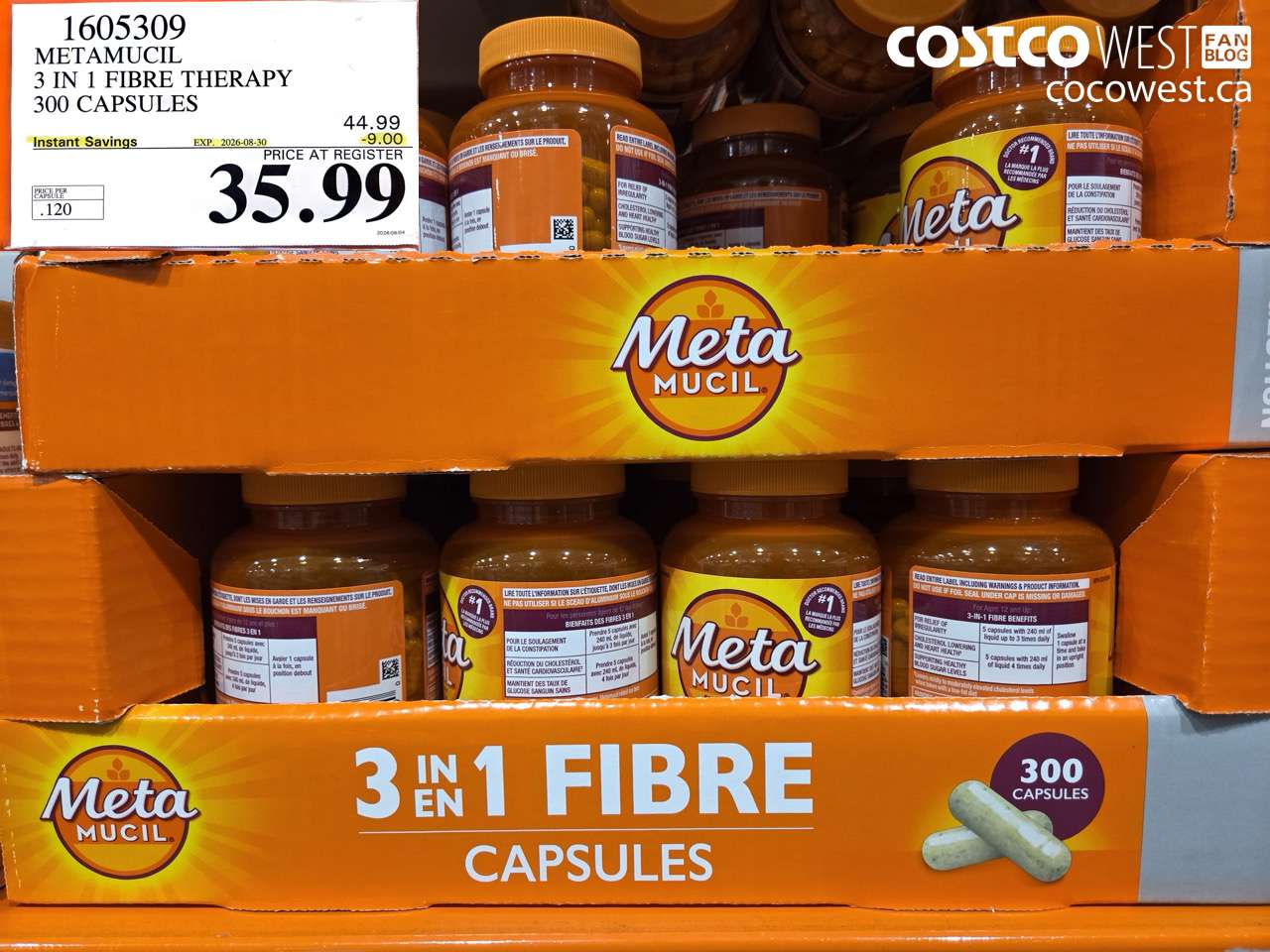 1605309 METAMUCIL 3 IN 1 FIBRE THERAPY 300 CAPSULES ($9.00 INSTANT SAVINGS EXPIRES ON 2026-08-30) $35.99
