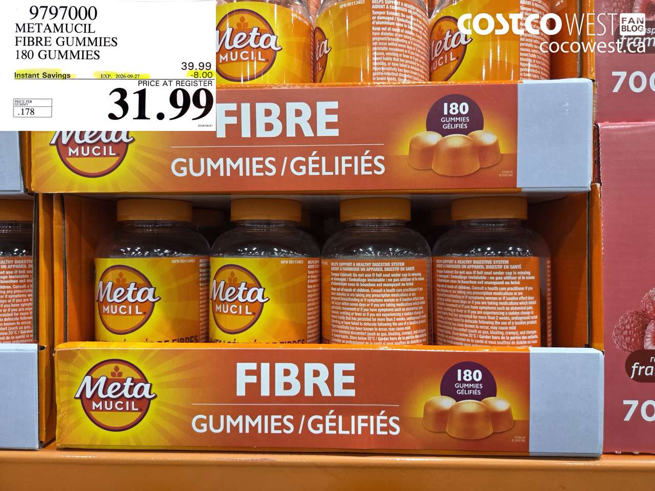 9797000 METAMUCIL FIBRE GUMMIES 180 GUMMIES ($8.00 INSTANT SAVINGS EXPIRES ON 2026-09-27) $31.99