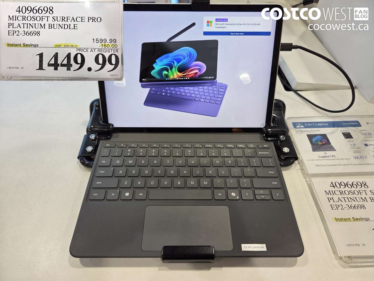 4096698 MICROSOFT SURFACE PRO PLATINUM BUNDLE ($150.00 INSTANT SAVINGS EXPIRES ON 2026-08-13) $1449.99