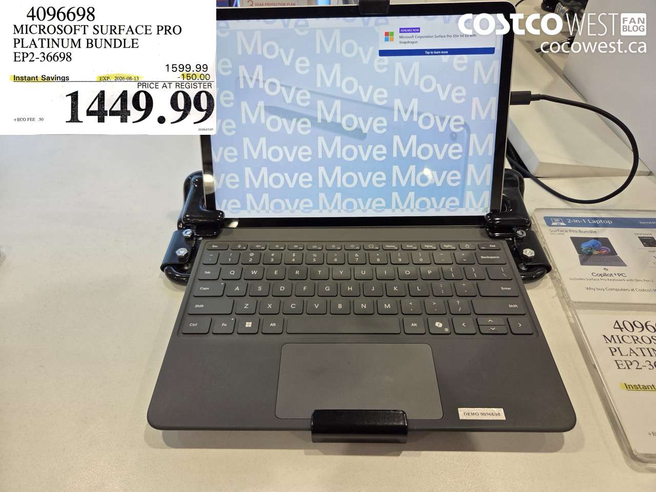4096698 MICROSOFT SURFACE PRO PLATINUM BUNDLE EP2-36698 ($150.00 INSTANT SAVINGS EXPIRES ON 2026-08-13) $1449.99