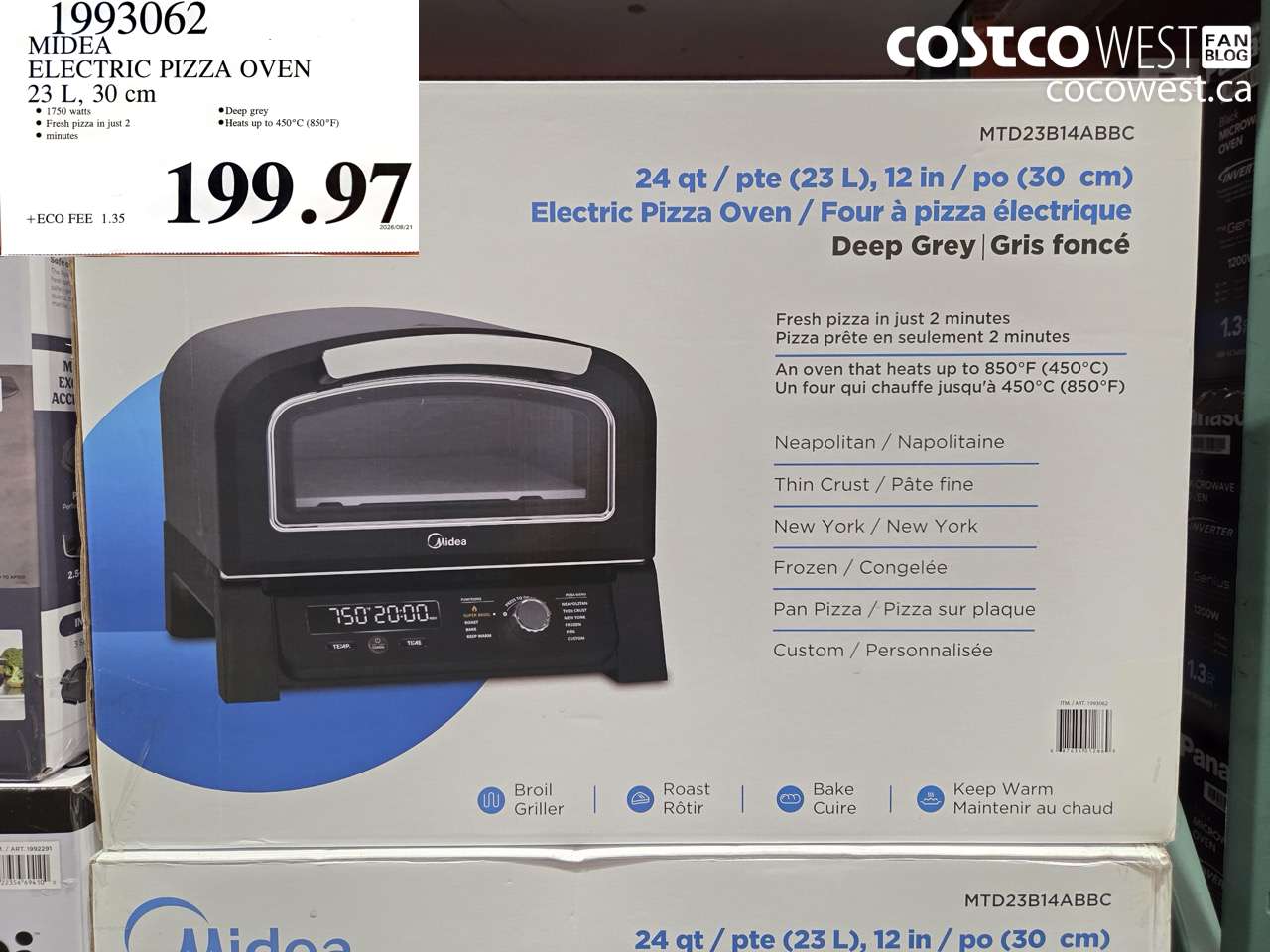 1993062 MIDEA ELECTRIC PIZZA OVEN 23 L, 30 CM $199.97