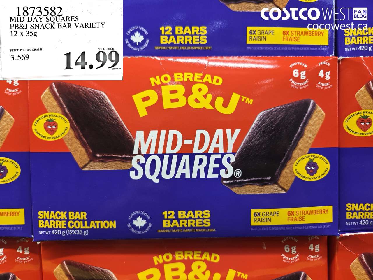 1873582 MID DAY SQUARES PB&J SNACK BAR VARIETY 12 X 35G $14.99