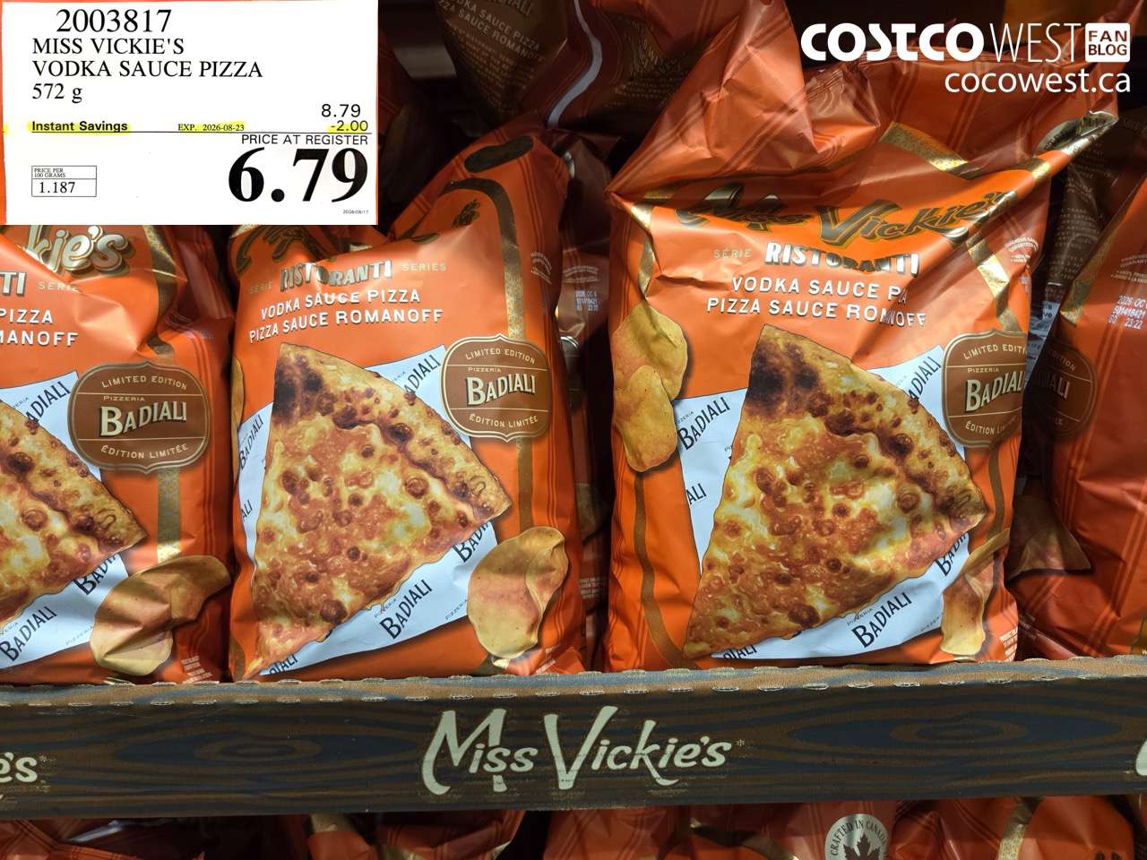 2003817 MISS VICKIE'S VODKA SAUCE PIZZA 572 G ($2.00 INSTANT SAVINGS EXPIRES ON 2026-08-23) $6.79