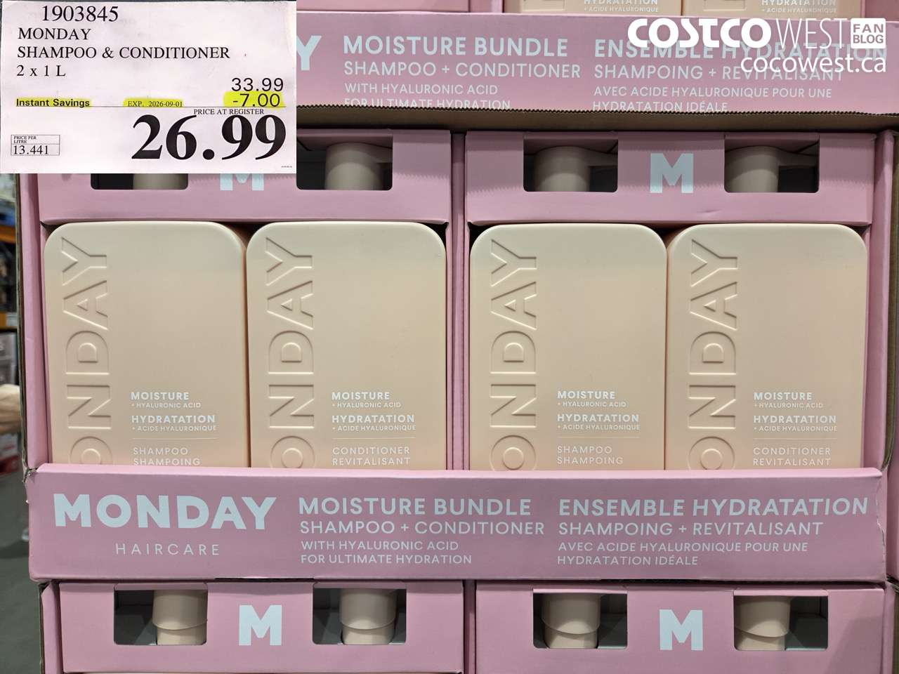 1903845 MONDAY SHAMPOO & CONDITIONER 2 X 1 L ($7.00 INSTANT SAVINGS EXPIRES ON 2026-09-01) $26.99