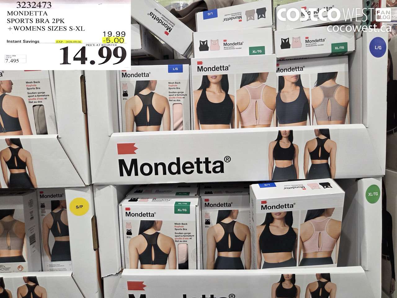 3232473 MONDETTA SPORTS BRA 2PK WOMENS SIZES S-XL ($5.00 INSTANT SAVINGS EXPIRES ON 2026-09-06) $14.99
