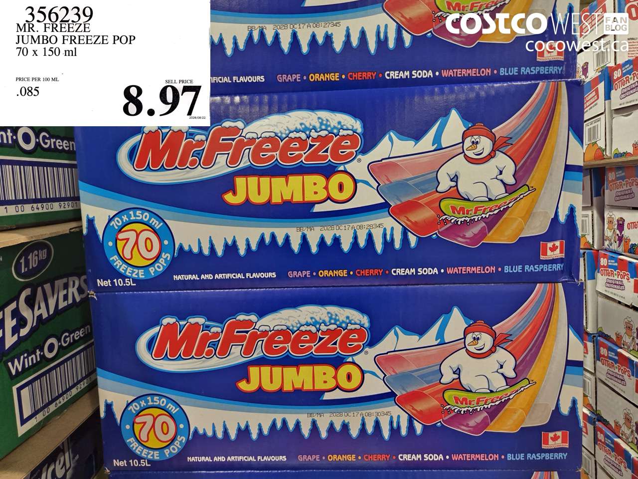 356239 MR. FREEZE JUMBO FREEZE POP 70 X 150 ML $8.97