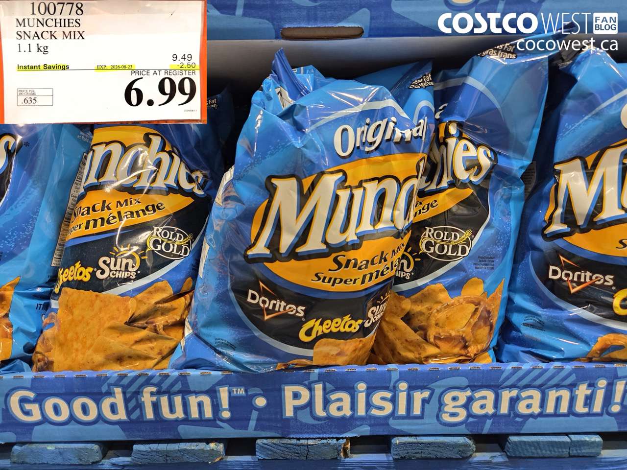 100778 MUNCHIES SNACK MIX 1.1 KG ($2.50 INSTANT SAVINGS EXPIRES ON 2026-08-23) $6.99