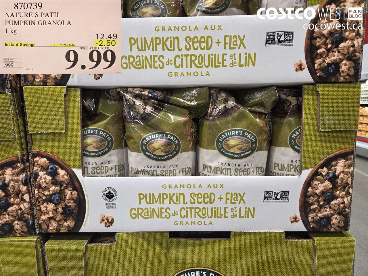 870739 NATURE'S PATH PUMPKIN GRANOLA 1 KG ($2.50 INSTANT SAVINGS EXPIRES ON 2026-08-16) $9.99