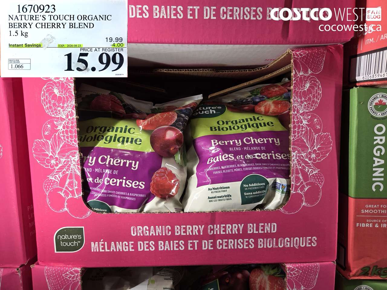 1670923 NATURE'S TOUCH ORGANIC BERRY CHERRY BLEND 1.5 KG ($4.00 INSTANT SAVINGS EXPIRES ON 2026-08-23) $15.99