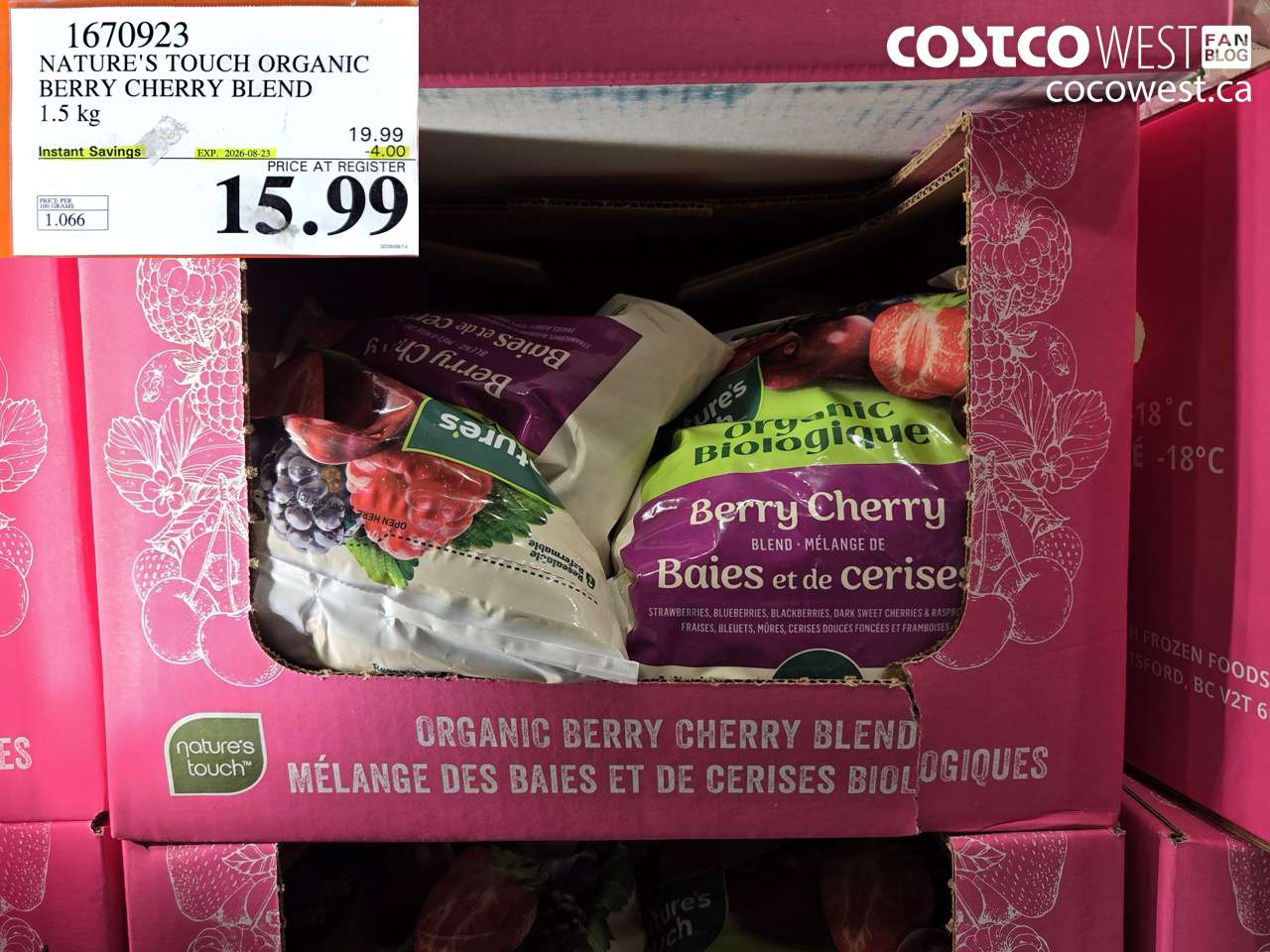 1670923 NATURE'S TOUCH ORGANIC BERRY CHERRY BLEND 1.5 KG ($4.00 INSTANT SAVINGS EXPIRES ON 2026-08-23) $15.99