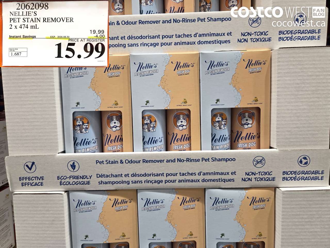 2062098 NELLIE'S PET STAIN REMOVER 2 X 474 ML ($4.00 INSTANT SAVINGS EXPIRES ON 2026-08-30) $15.99