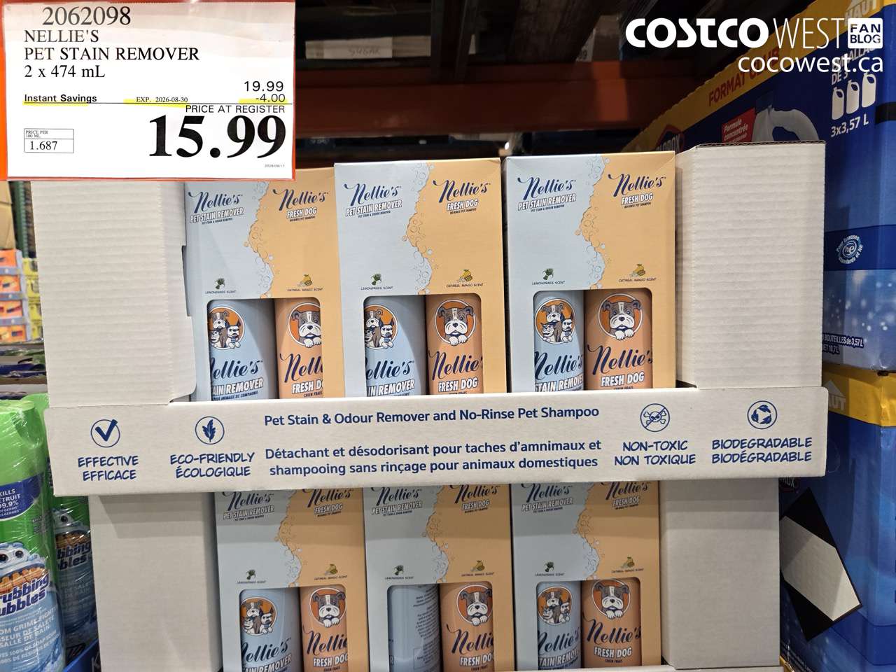 2062098 NELLIE'S PET STAIN REMOVER 2 X 474 ML ($4.00 INSTANT SAVINGS EXPIRES ON 2026-08-30) $15.99