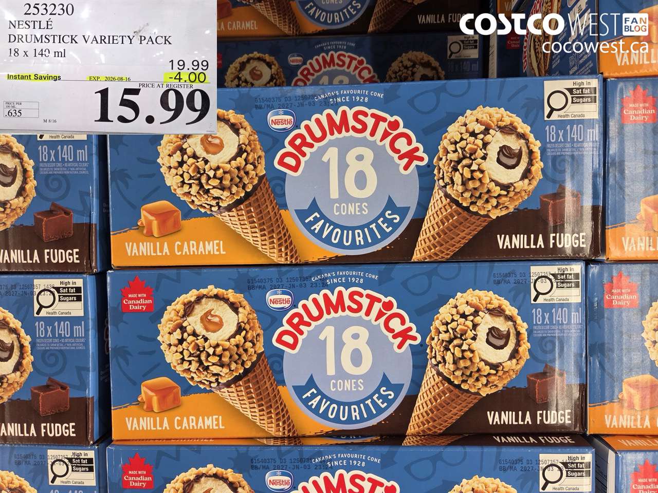 253230 NESTLÉ DRUMSTICK VARIETY PACK 18 X 140 ML ($4.00 INSTANT SAVINGS EXPIRES ON 2026-08-16) $15.99