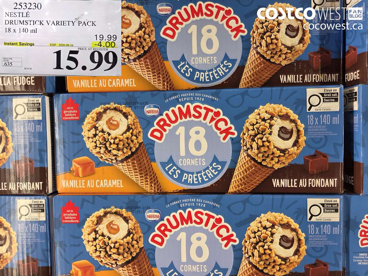 253230 NESTLÉ DRUMSTICK VARIETY PACK 18 X 140 ML ($4.00 INSTANT SAVINGS EXPIRES ON 2026-08-16) $15.99