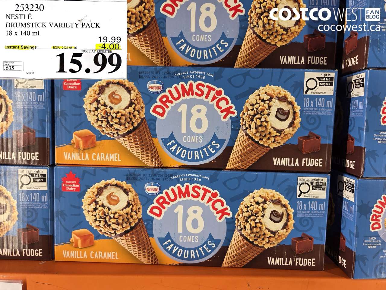 253230 NESTLÉ DRUMSTICK VARIETY PACK 18 X 140 ML ($4.00 INSTANT SAVINGS EXPIRES ON 2026-08-16) $15.99