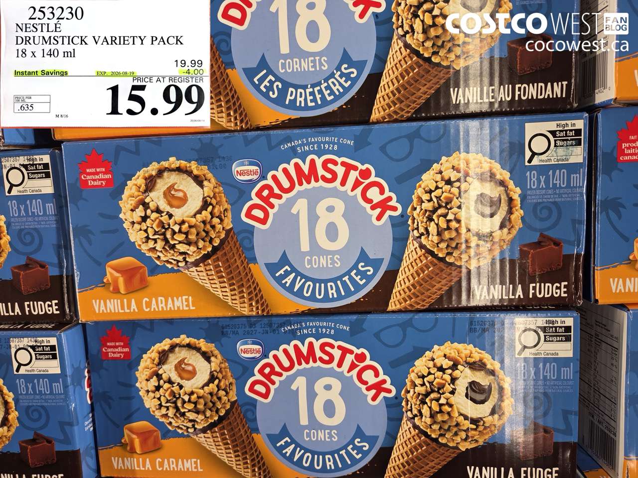 253230 NESTLÉ DRUMSTICK VARIETY PACK 18 X 140 ML ($4.00 INSTANT SAVINGS EXPIRES ON 2026-08-19) $15.99