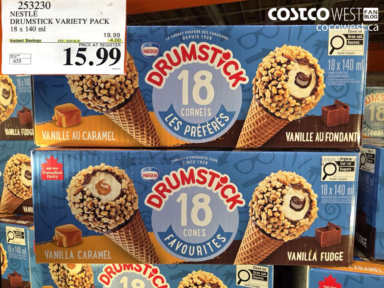 253230 NESTLÉ DRUMSTICK VARIETY PACK 18 X 140 ML ($4.00 INSTANT SAVINGS EXPIRES ON 2026-08-26) $15.99