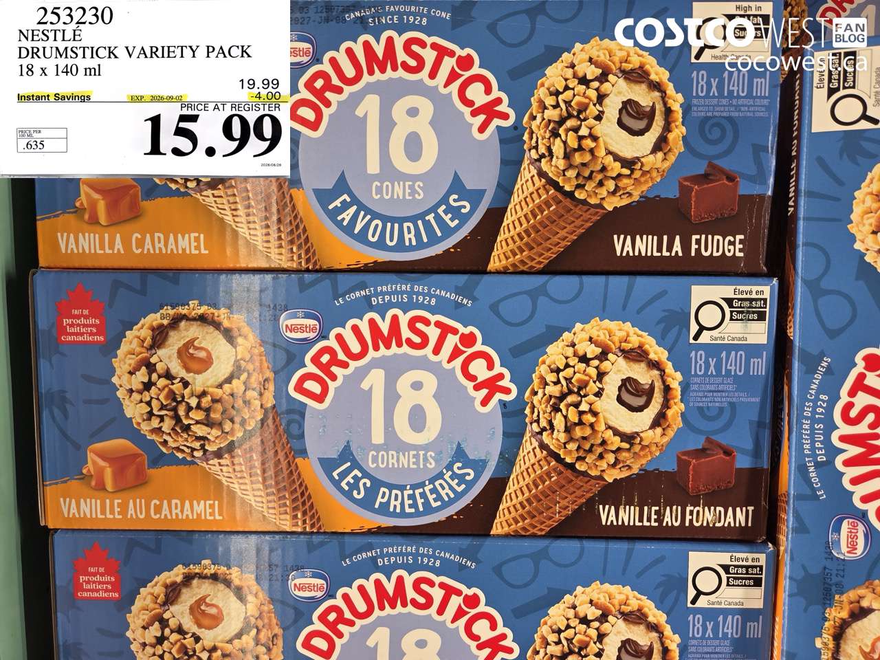 253230 NESTLÉ DRUMSTICK VARIETY PACK 18 X 140 ML ($4.00 INSTANT SAVINGS EXPIRES ON 2026-09-02) $15.99