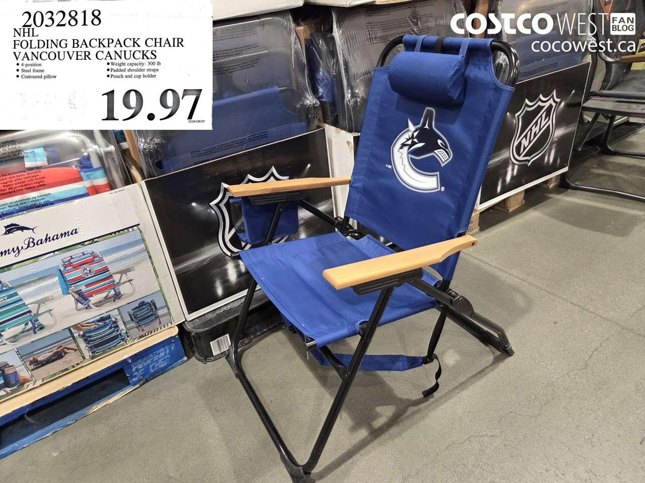 2032818 NHL FOLDING BACKPACK CHAIR VANCOUVER CANUCKS $19.97