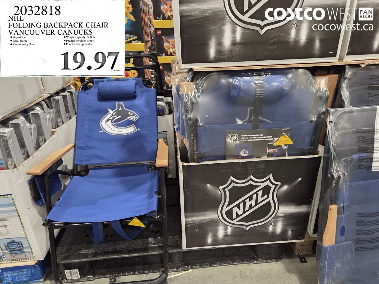 2032818 NHL FOLDING BACKPACK CHAIR VANCOUVER CANUCKS $19.97