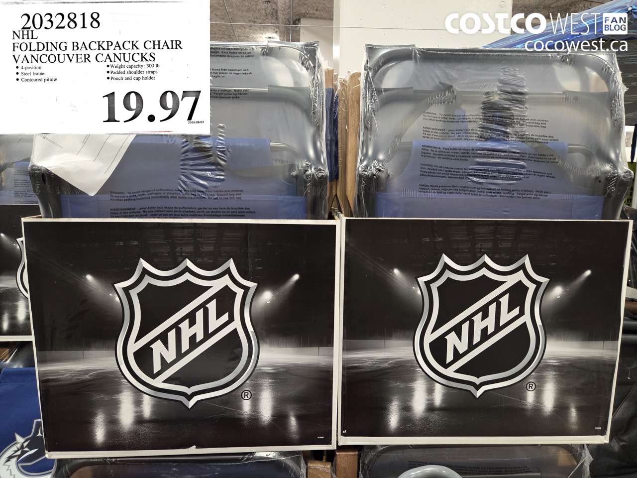 2032818 NHL FOLDING BACKPACK CHAIR VANCOUVER CANUCKS $19.97