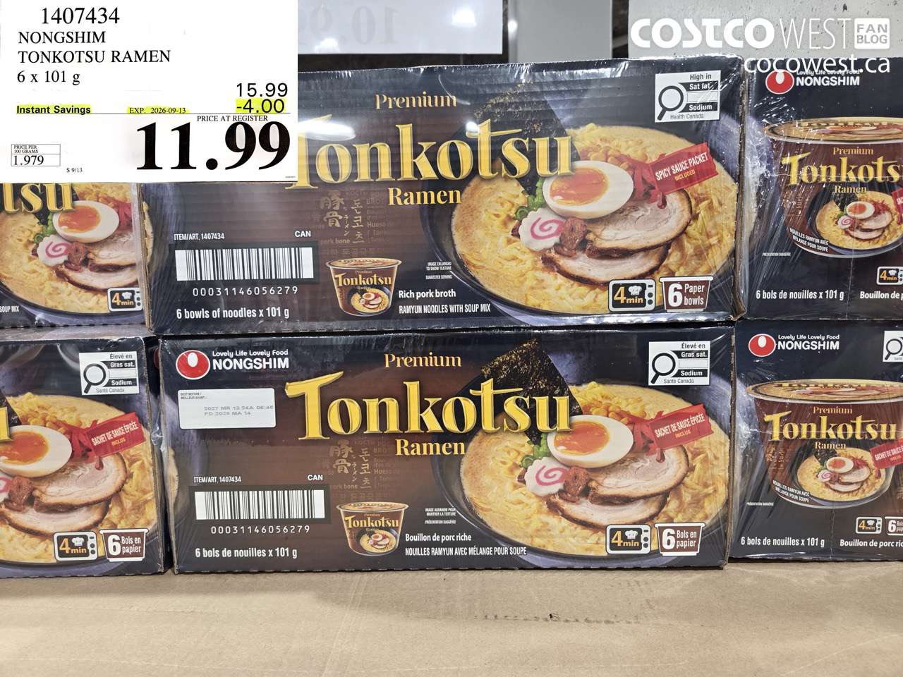 1407434 NONGSHIM TONKOTSU RAMEN 6 X 101 G ($4.00 INSTANT SAVINGS EXPIRES ON 2026-09-13) $11.99