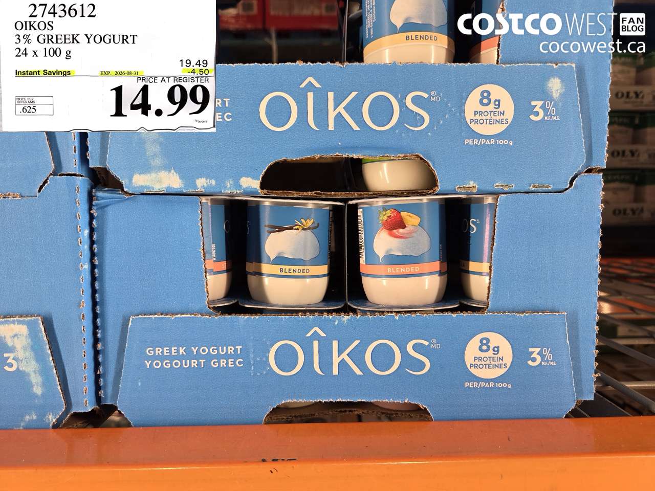 2743612 OIKOS 3% GREEK YOGURT 24 X 100 G ($4.50 INSTANT SAVINGS EXPIRES ON 2026-08-31) $14.99