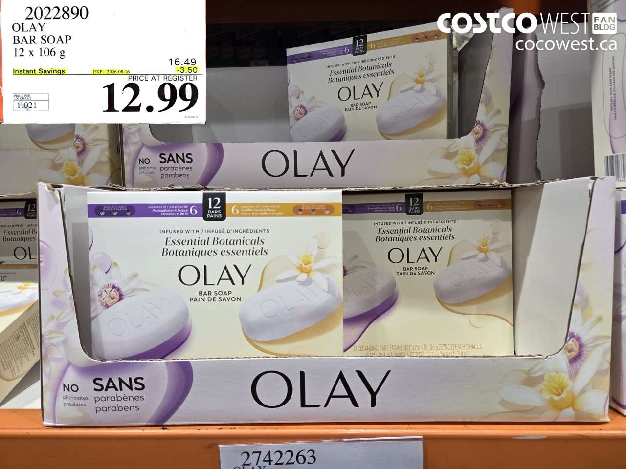 2022890 OLAY BAR SOAP 12 X 106 G ($3.50 INSTANT SAVINGS EXPIRES ON 2026-08-16) $12.99