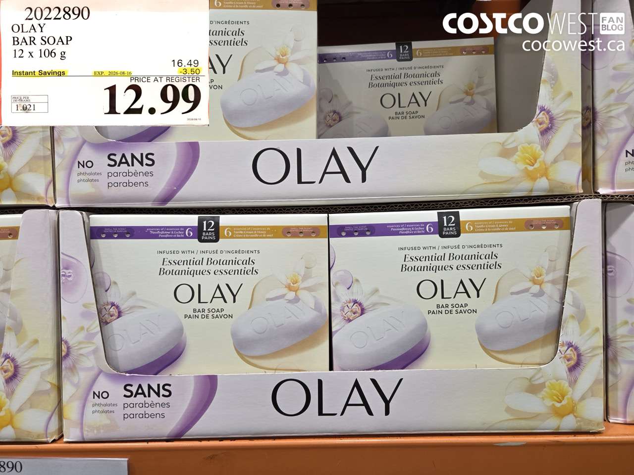 2022890 OLAY BAR SOAP 12 X 106 G ($3.50 INSTANT SAVINGS EXPIRES ON 2026-08-16) $12.99