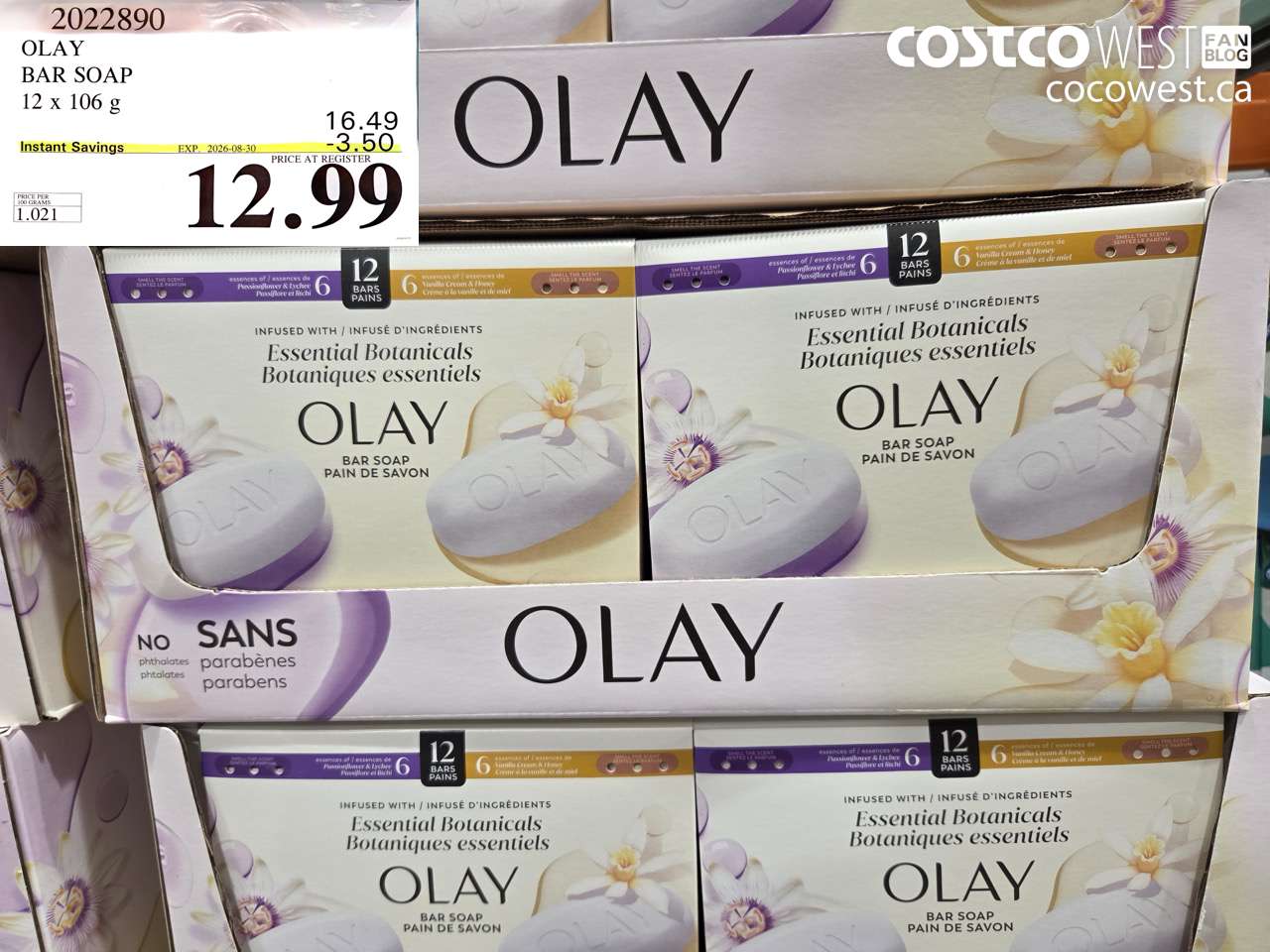 2022890 OLAY BAR SOAP 12 X 106 G ($3.50 INSTANT SAVINGS EXPIRES ON 2026-08-30) $12.99