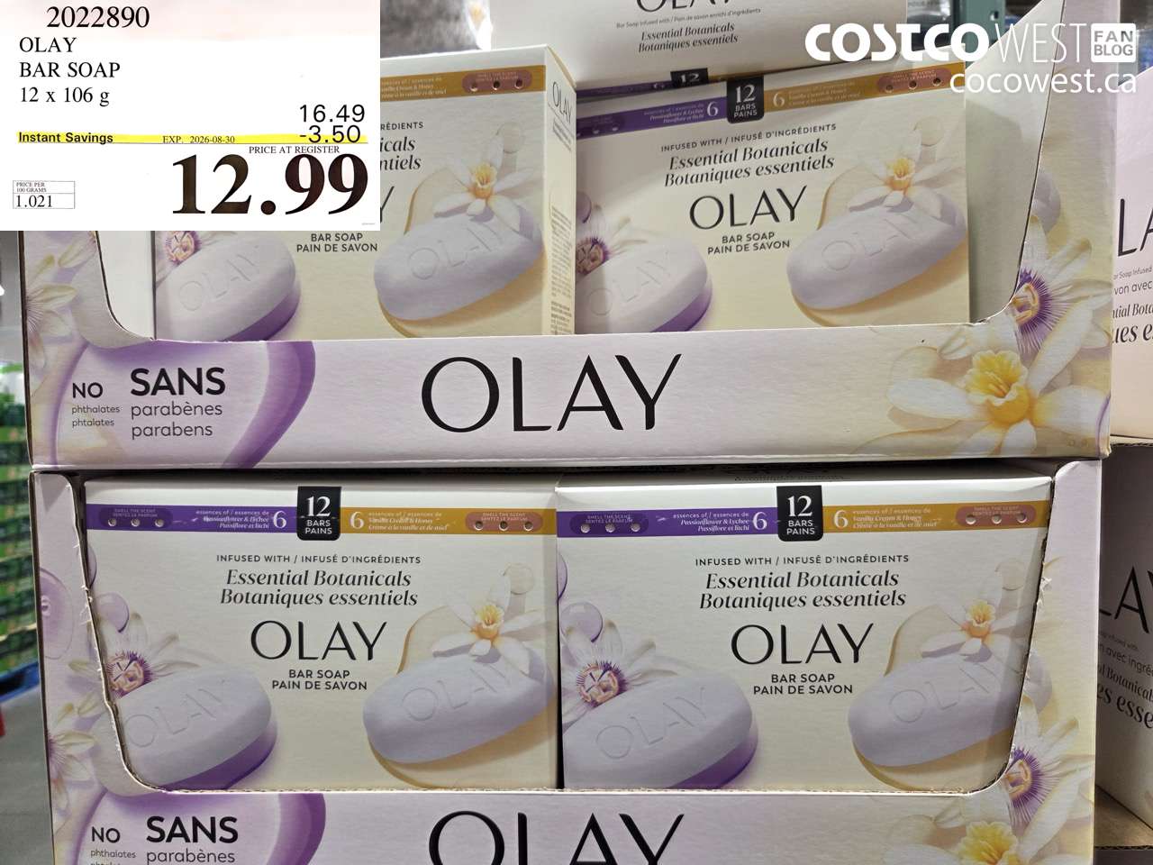 2022890 OLAY BAR SOAP 12 X 106 G ($3.50 INSTANT SAVINGS EXPIRES ON 2026-08-30) $12.99