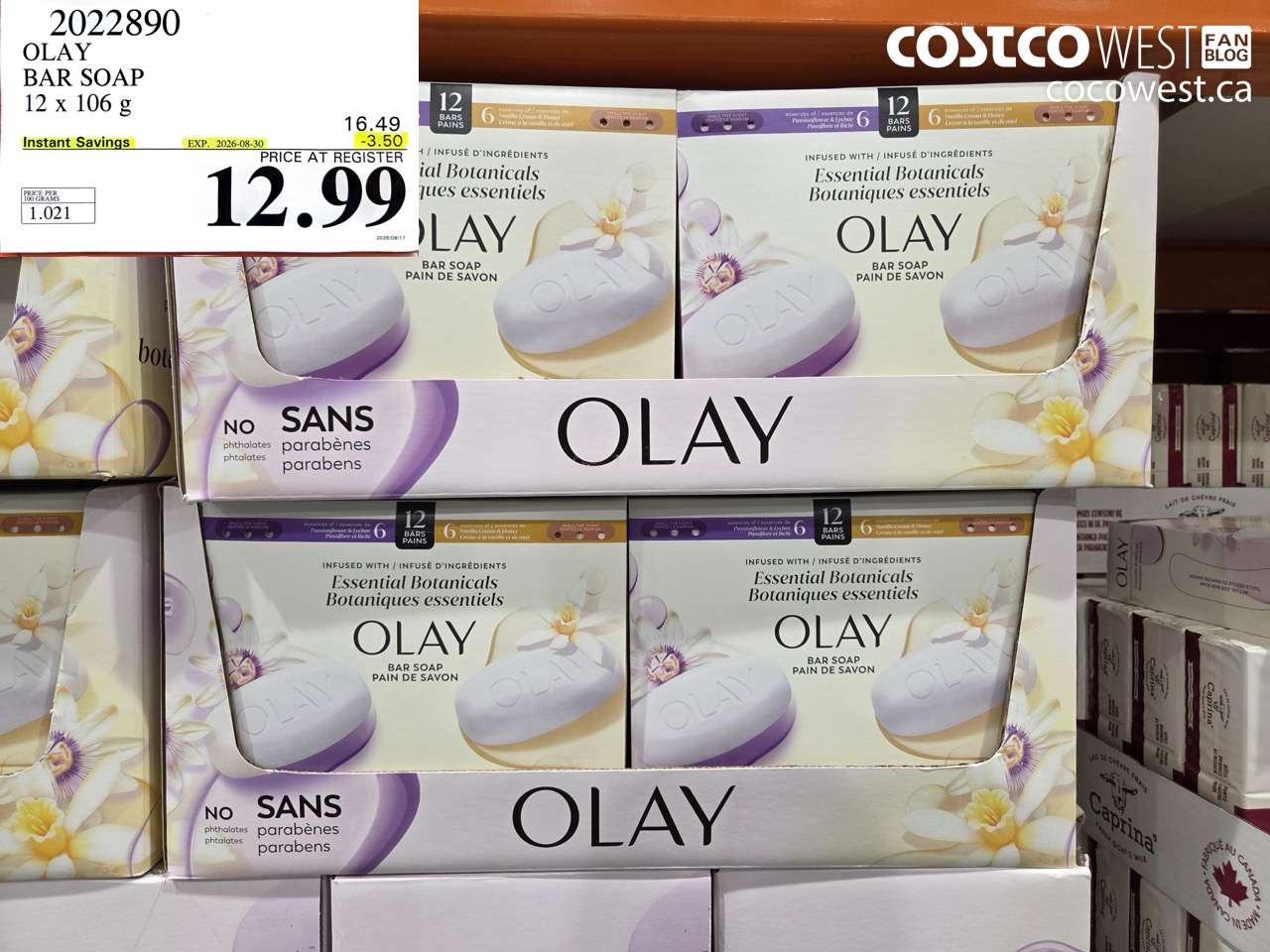 2022890 OLAY BAR SOAP 12 X 106 G ($3.50 INSTANT SAVINGS EXPIRES ON 2026-08-30) $12.99