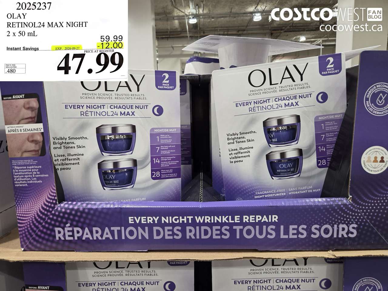 2025237 OLAY RETINOL24 MAX NIGHT 2 X 50 ML ($12.00 INSTANT SAVINGS EXPIRES ON 2026-09-27) $47.99