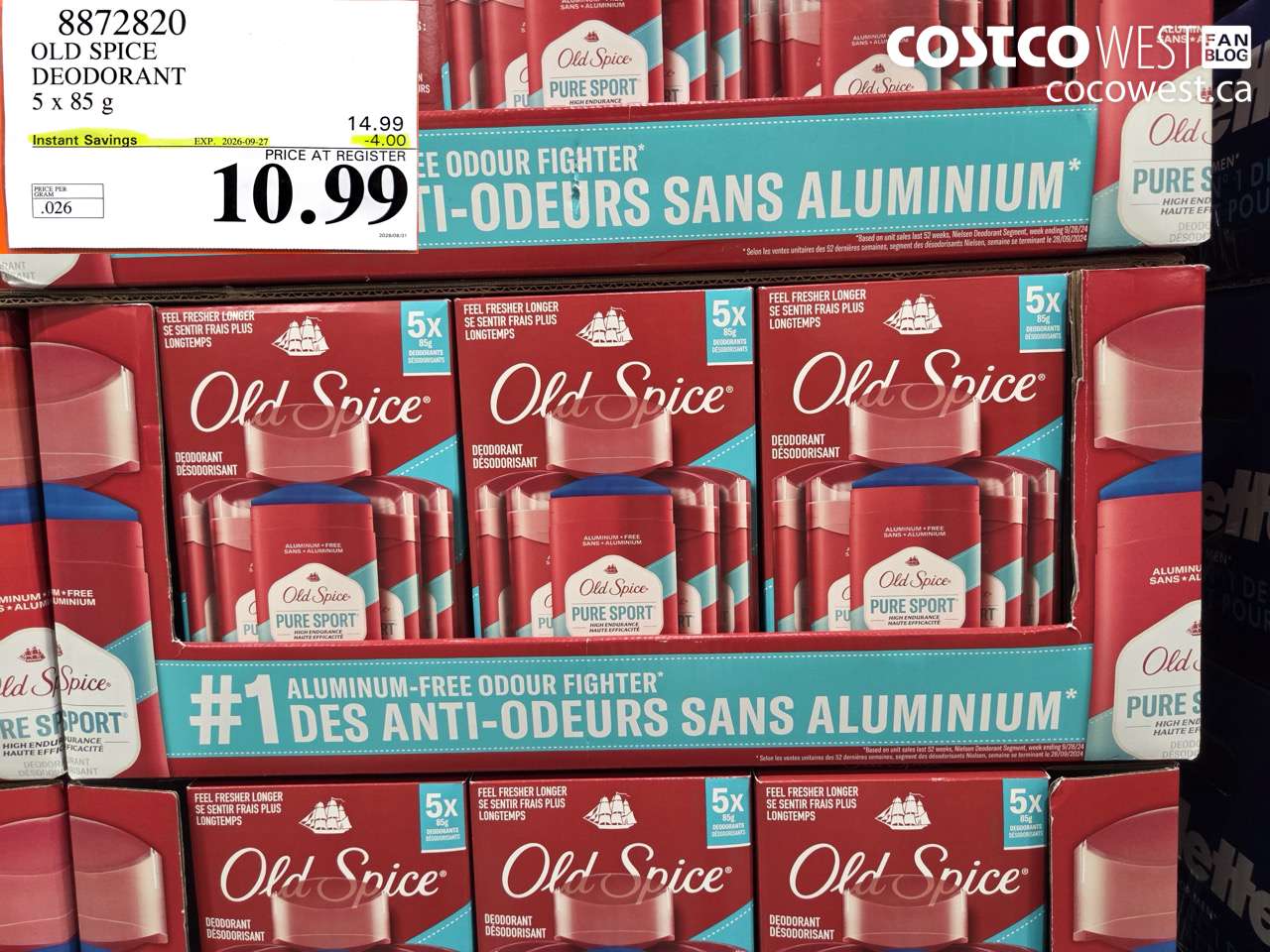 8872820 OLD SPICE DEODORANT 5 X 85 G ($4.00 INSTANT SAVINGS EXPIRES ON 2026-09-27) $10.99