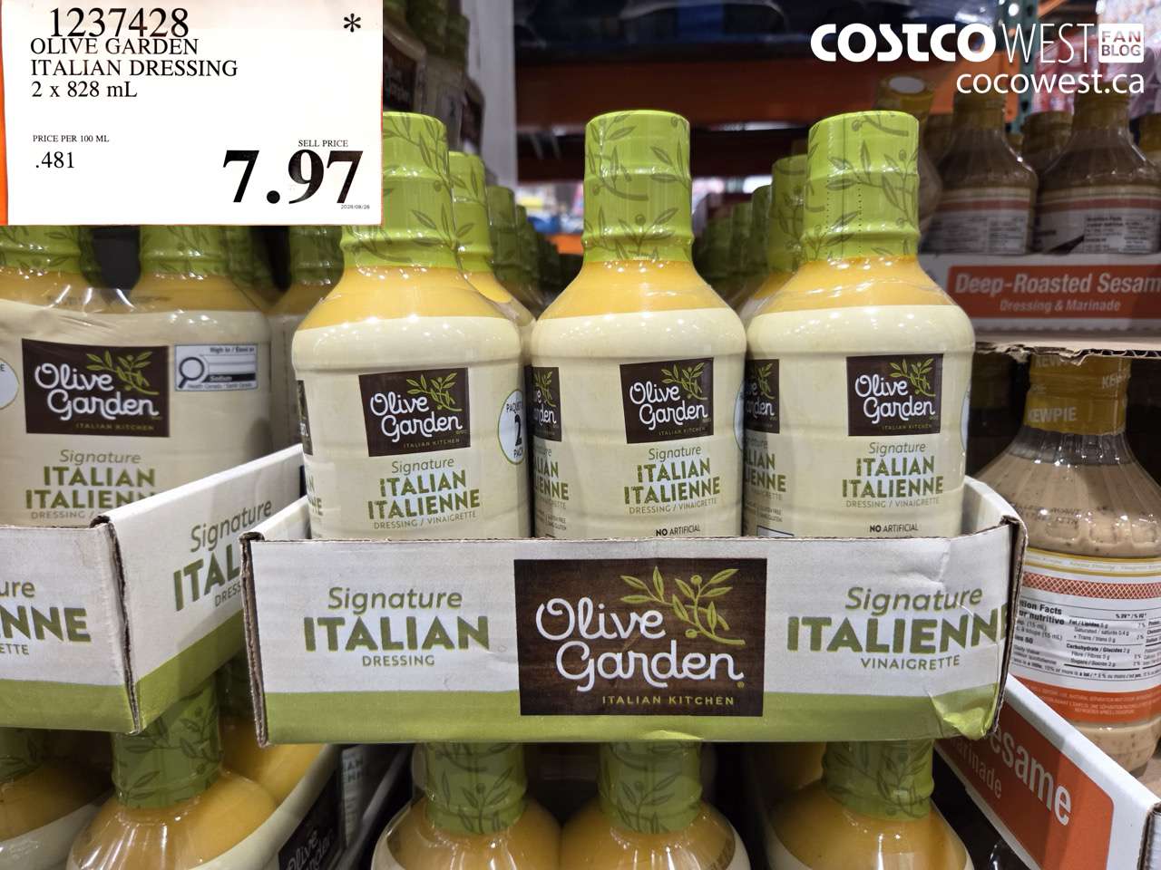 1237428 OLIVE GARDEN ITALIAN DRESSING 2 X 828 ML $7.97
