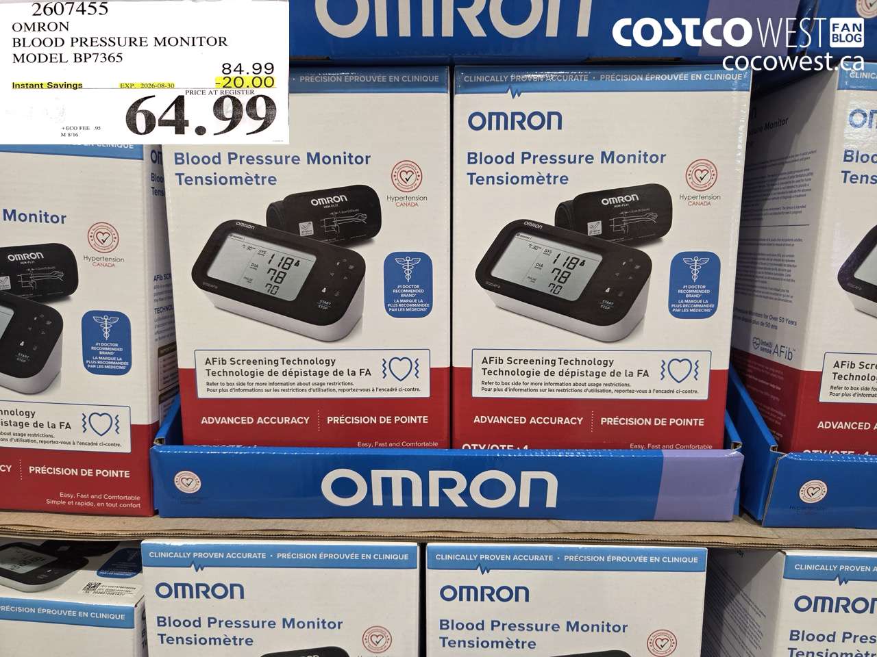 2607455 OMRON BLOOD PRESSURE MONITOR MODEL BP7365 ($20.00 INSTANT SAVINGS EXPIRES ON 2026-08-30) $64.99