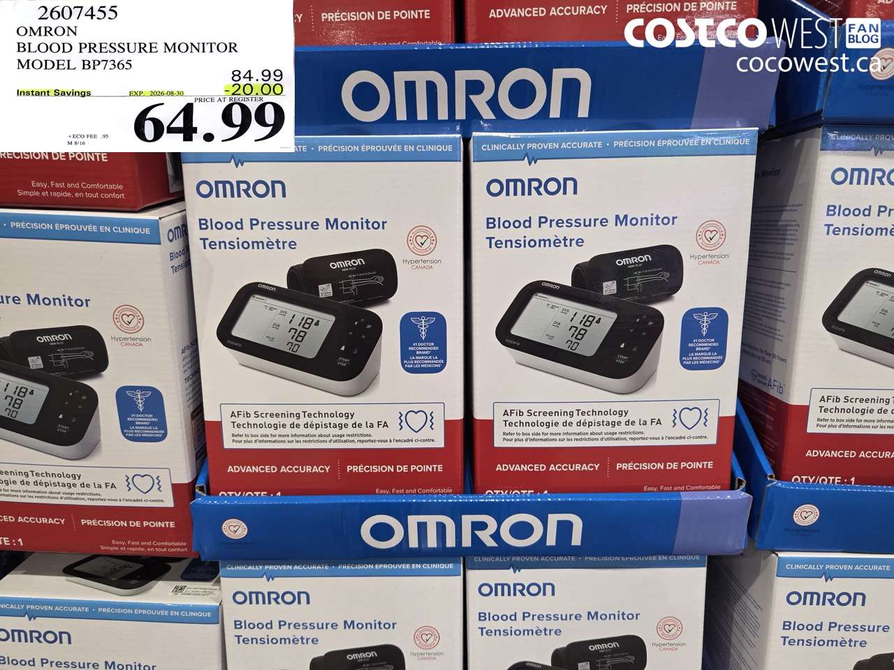 2607455 OMRON BLOOD PRESSURE MONITOR MODEL BP7365 ($20.00 INSTANT SAVINGS EXPIRES ON 2026-08-30) $64.99