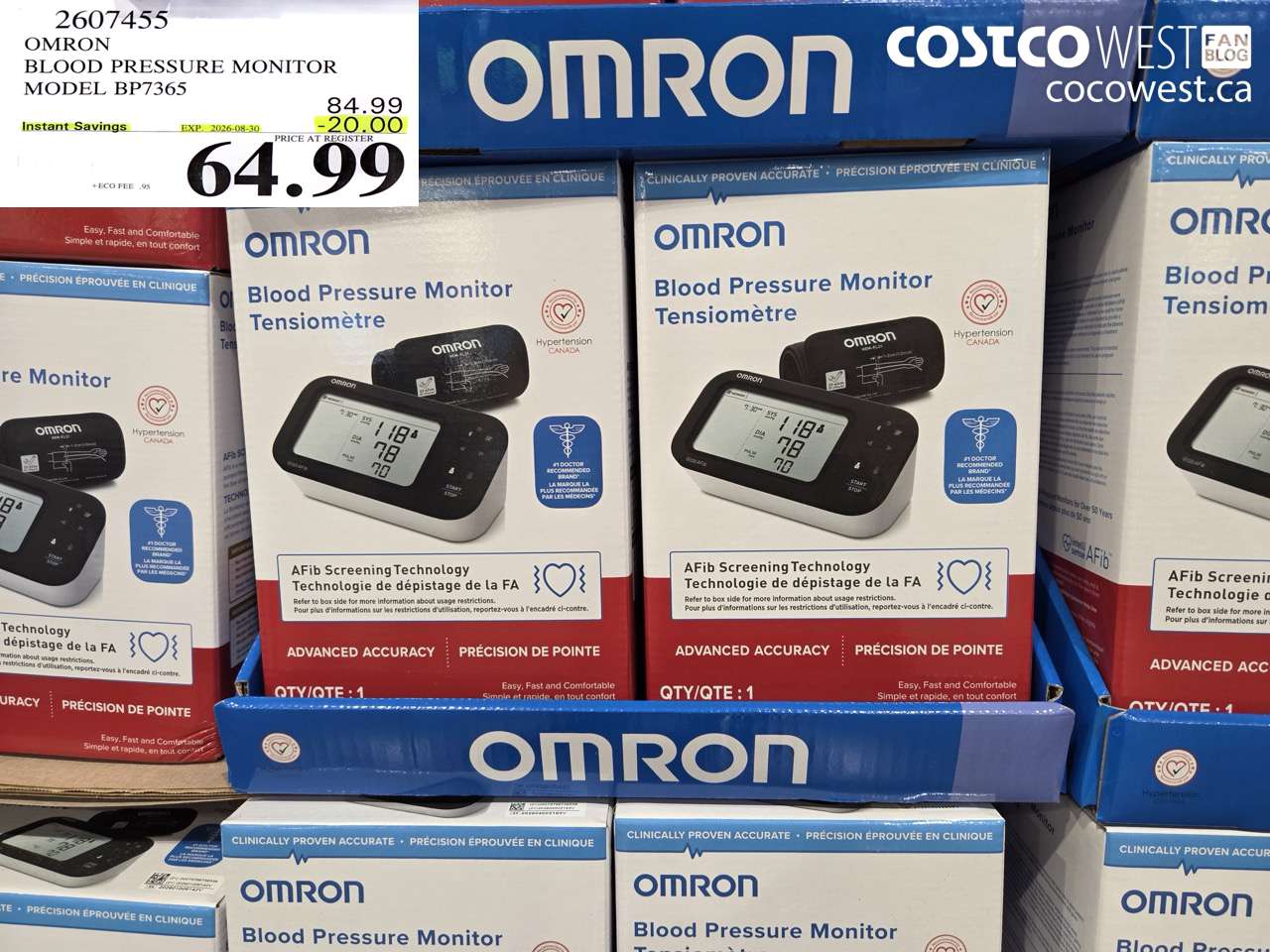 2607455 OMRON BLOOD PRESSURE MONITOR MODEL BP7365 ($20.00 INSTANT SAVINGS EXPIRES ON 2026-08-30) $64.99