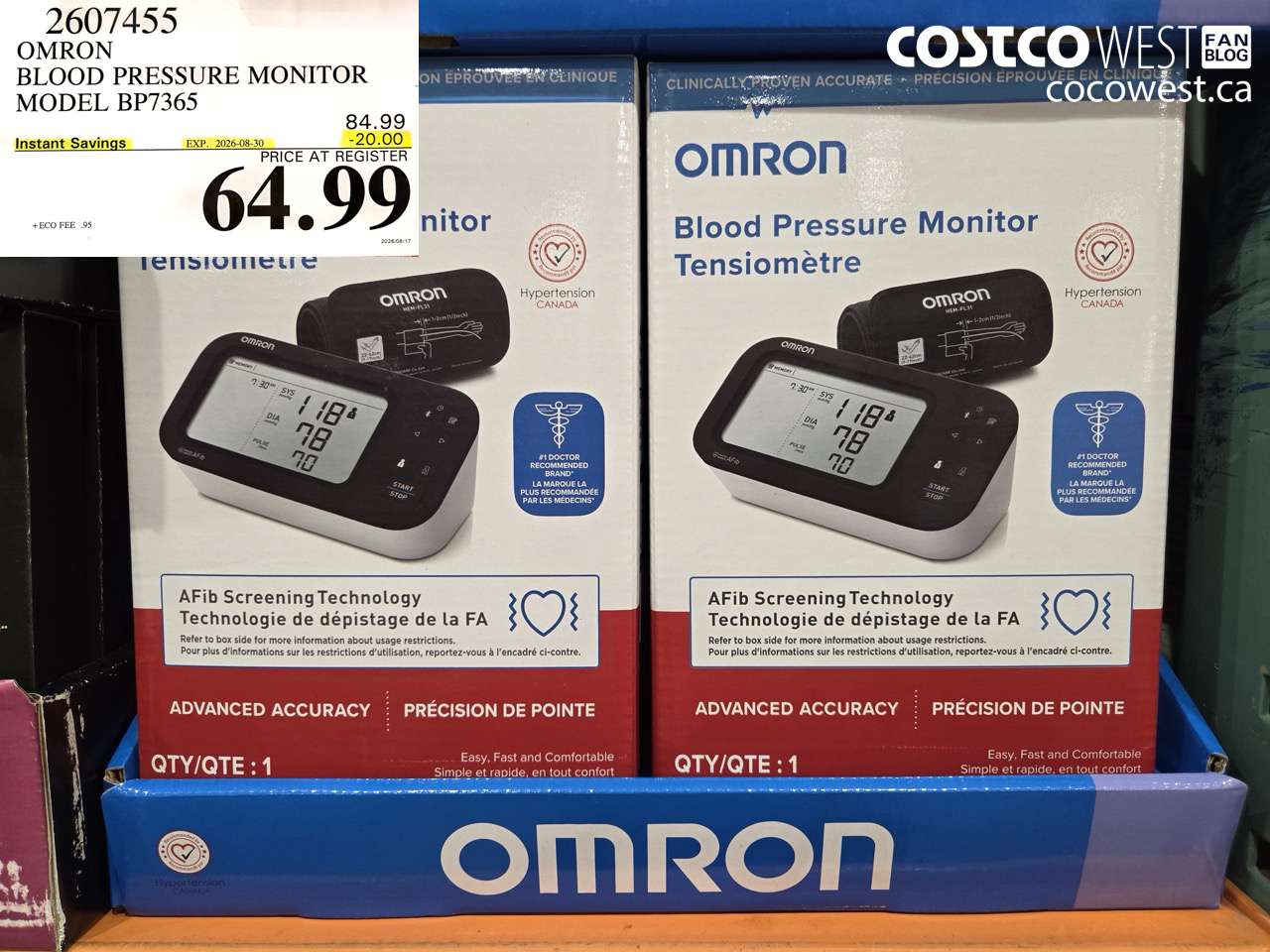 2607455 OMRON BLOOD PRESSURE MONITOR MODEL BP7365 ($20.00 INSTANT SAVINGS EXPIRES ON 2026-08-30) $64.99