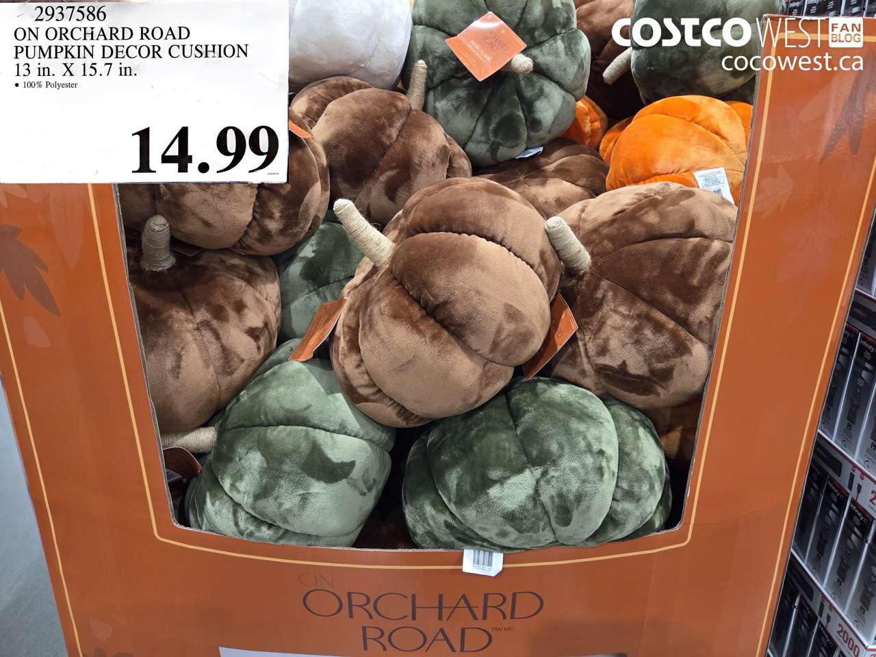 2937586 ON ORCHARD ROAD PUMPKIN DECOR CUSHION 13 IN. X 15.7 IN. $14.99