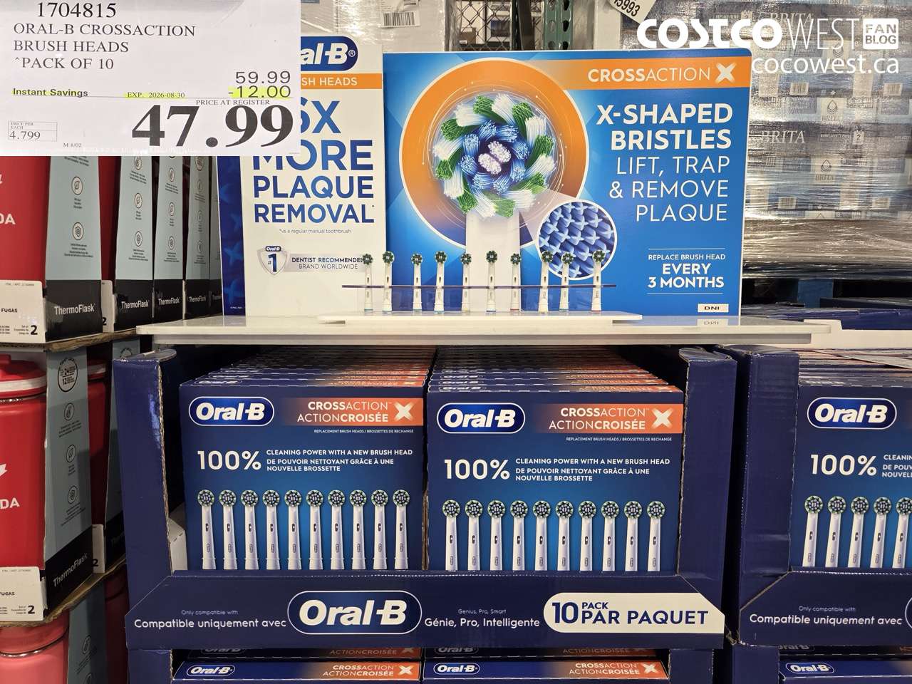 1704815 ORAL-B CROSSACTION BRUSH HEADS PACK OF 10 ($12.00 INSTANT SAVINGS EXPIRES ON 2026-08-30) $47.99