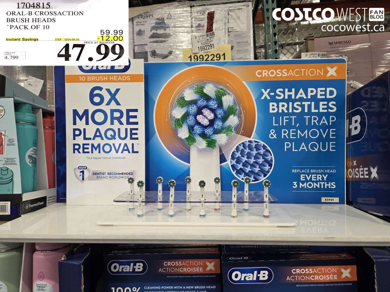1704815 ORAL-B CROSSACTION BRUSH HEADS PACK OF 10 ($12.00 INSTANT SAVINGS EXPIRES ON 2026-08-30) $47.99