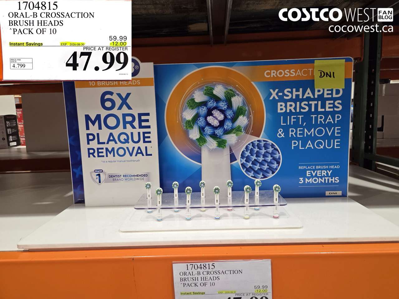 1704815 ORAL-B CROSSACTION BRUSH HEADS PACK OF 10 ($12.00 INSTANT SAVINGS EXPIRES ON 2026-08-30) $47.99