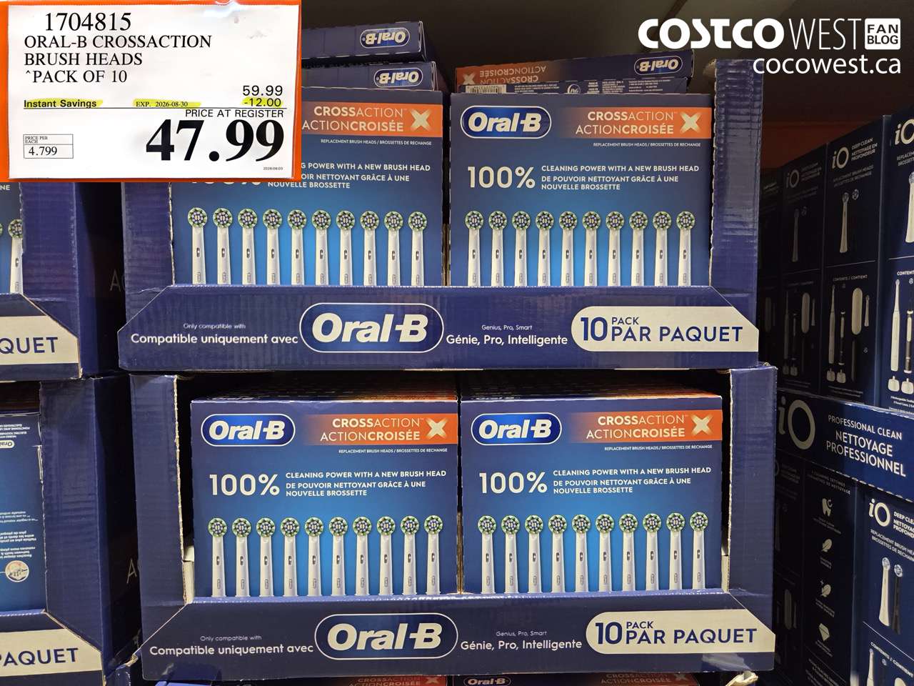 1704815 ORAL-B CROSSACTION BRUSH HEADS PACK OF 10 ($12.00 INSTANT SAVINGS EXPIRES ON 2026-08-30) $47.99