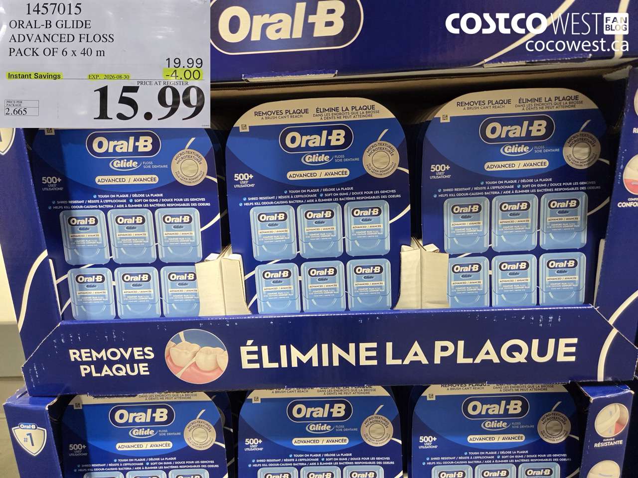 1457015 ORAL-B GLIDE ADVANCED FLOSS PACK OF 6 X 40 M ($4.00 INSTANT SAVINGS EXPIRES ON 2026-08-30) $15.99