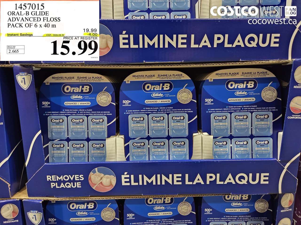 1457015 ORAL-B GLIDE ADVANCED FLOSS PACK OF 6 X 40 M ($4.00 INSTANT SAVINGS EXPIRES ON 2026-08-30) $15.99
