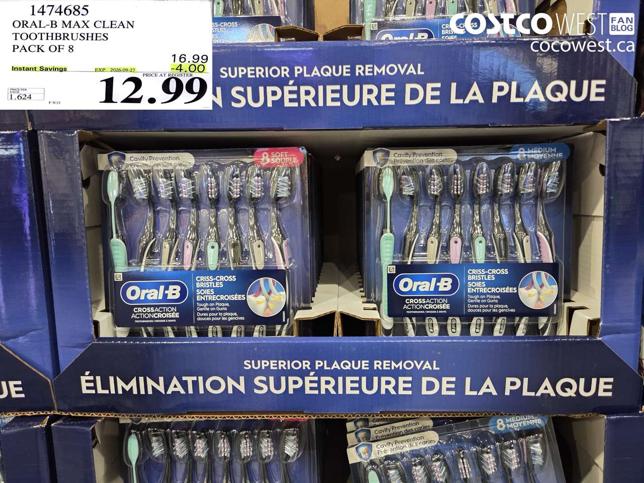 1474685 ORAL-B MAX CLEAN TOOTHBRUSHES PACK OF 8 ($4.00 INSTANT SAVINGS EXPIRES ON 2026-09-27) $12.99