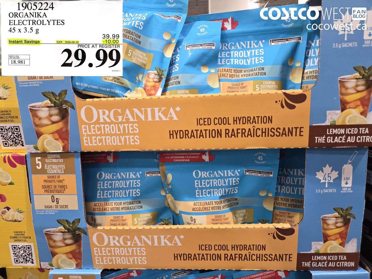 1905224 ORGANIKA ELECTROLYTES 45 X 3.5 G ($10.00 INSTANT SAVINGS EXPIRES ON 2026-08-30) $29.99