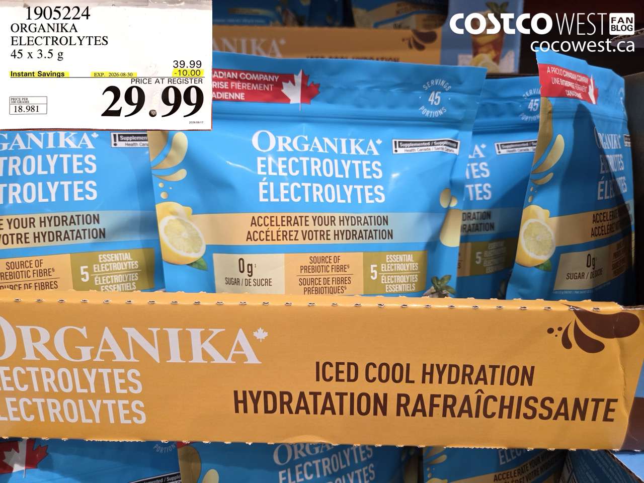 1905224 ORGANIKA ELECTROLYTES 45 X 3.5 G ($10.00 INSTANT SAVINGS EXPIRES ON 2026-08-30) $29.99